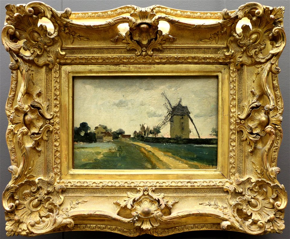 Camille corot, mulini a vento gemelli sulla collina di piccardia (dintorni di versailles), 1855-65 ca
