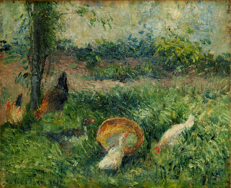 Camille Pissarro - Basse-cour avec poules et canards, la maison rouge, Pontoise (PD 500)