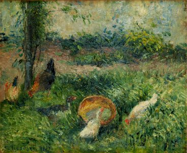 Camille Pissarro - Basse-cour avec poules et canards, la maison rouge, Pontoise (PD 500)