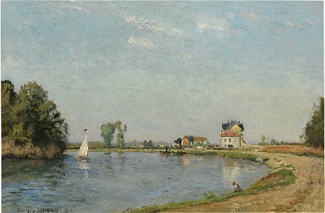 Camille Pissarro - Bords de rivière (PD 204). Free illustration for personal and commercial use.