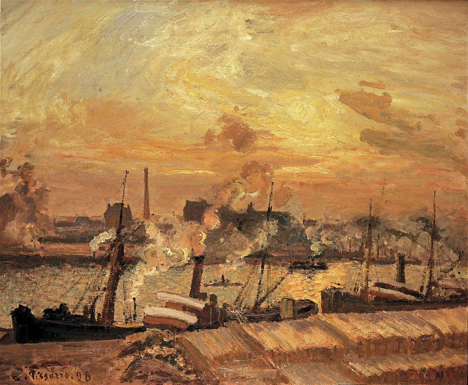 Camille Pissarro - Déchargement de bois, quai de la Bourse, coucher de soleil
