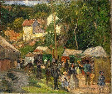 Camille Pissarro - Festival at L'Hermitage. Free illustration for personal and commercial use.