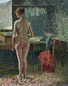 Camille Pissarro - Femme nue de dos dans un intérieur (1895). Free illustration for personal and commercial use.