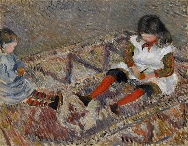 Camille Pissarro - Jeanne dite Cocotte, et Ludovic-Rodolphe Pissarro sur un tapis (PD 740)