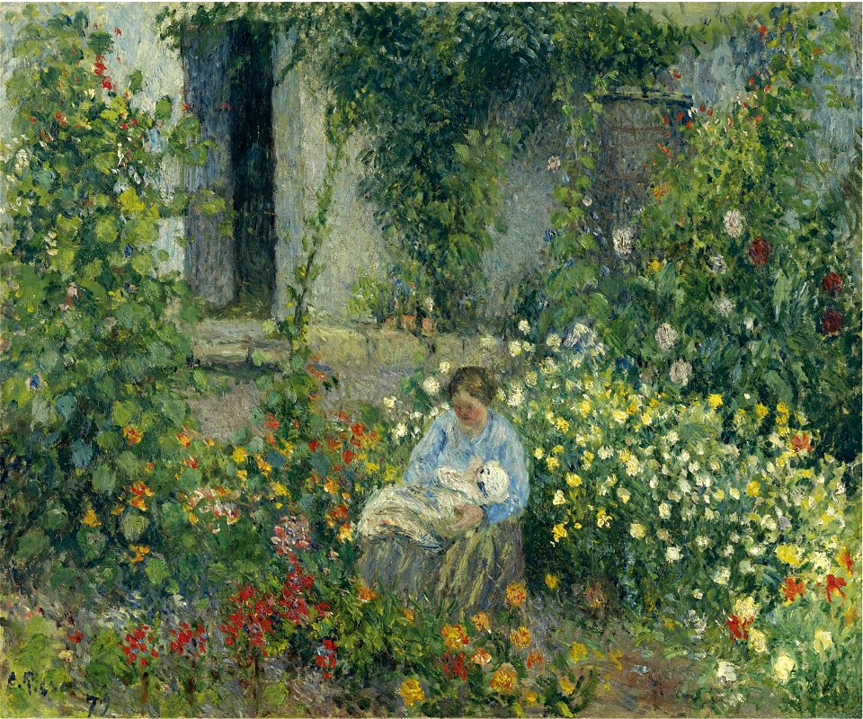 Camille Pissarro - Julie et Ludovic-Rodolphe Pissarro dans les fleurs (PD 591)