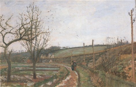 Camille Pissarro - La Route au bord du chemin de fer effet de neige - 1873
