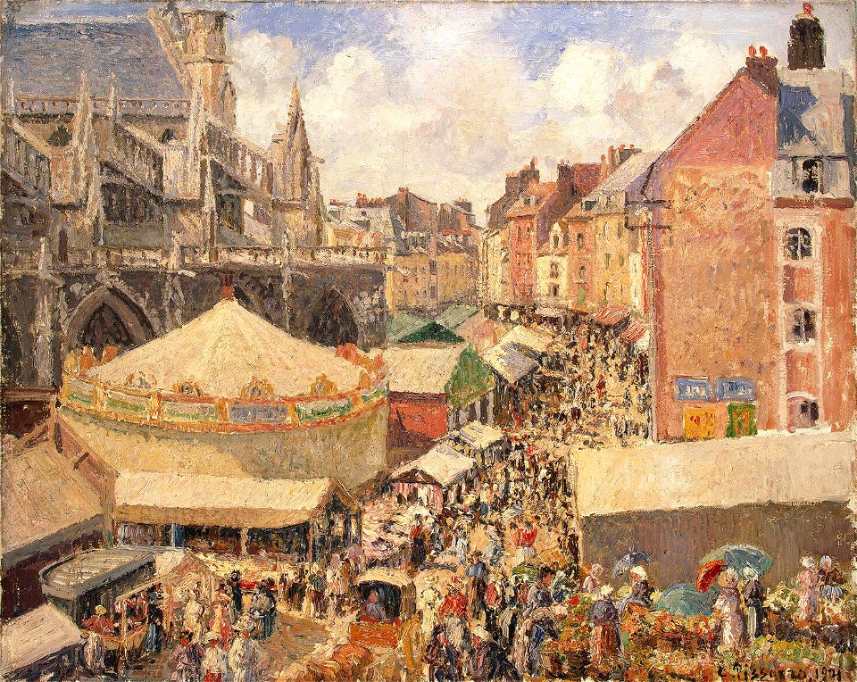 Camille Pissarro - La Foire autour de l'eglise Saint-Jacques, Dieppe, matin, soleil - Hermitage