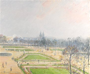 Camille Pissarro - Le Jardin des Tuileries, brume (PD 1315). Free illustration for personal and commercial use.