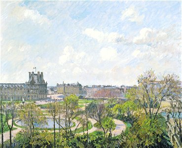Camille Pissarro - Le Jardin des Tuileries et le pavillon de Flore, matin, printemps (PD 1318). Free illustration for personal and commercial use.
