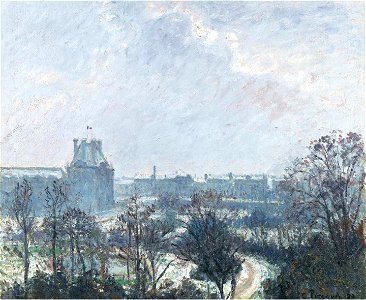 Camille Pissarro - Le Jardin des Tuileries et le pavillon de Flore, effet de neige (PD 1251). Free illustration for personal and commercial use.