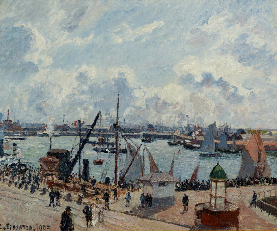 Camille Pissarro - L’Anse des Pilotes, Le Harve, matin, soleil, marée montante - 1509