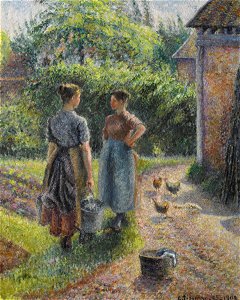 Camille Pissarro - Paysannes causant dans la cour d’une ferme, Eragny (PD 868)