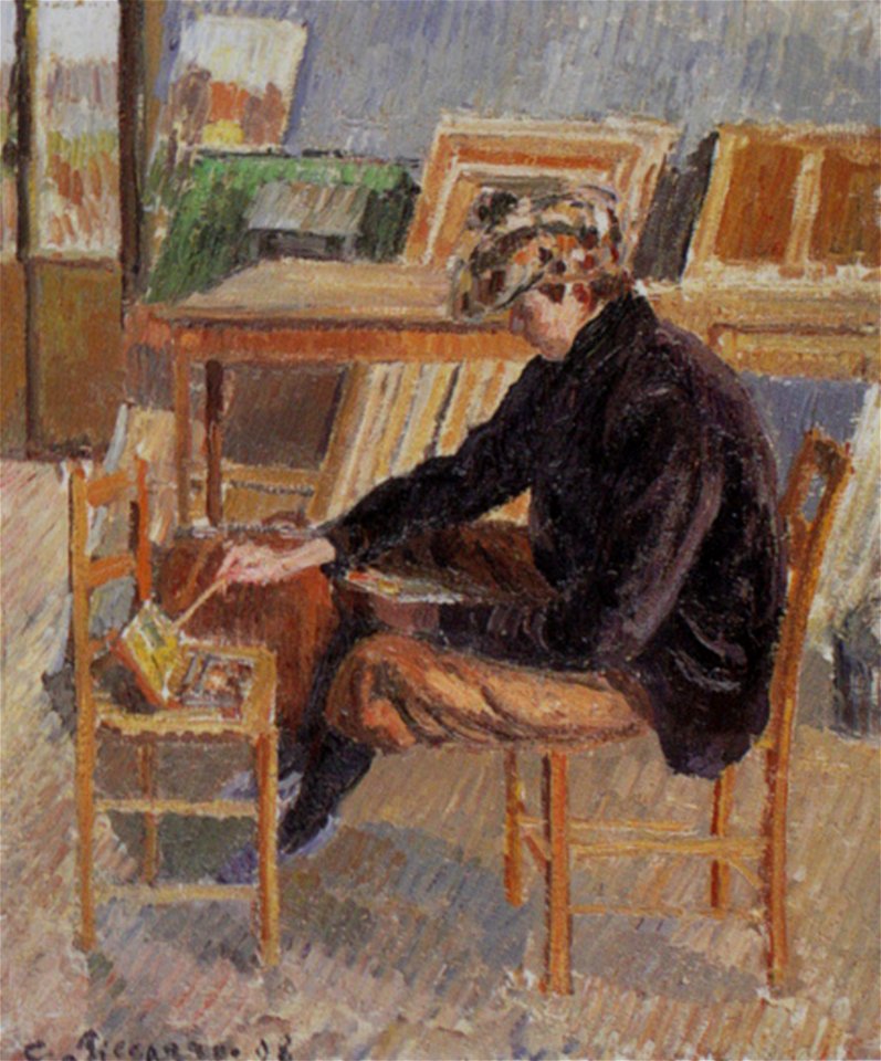 Camille Pissarro - Paul-Emile Pissarro peignant, esquisse