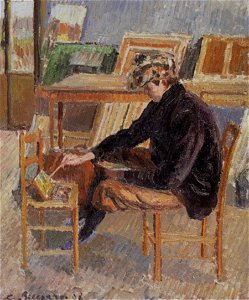 Camille Pissarro - Paul-Emile Pissarro peignant, esquisse