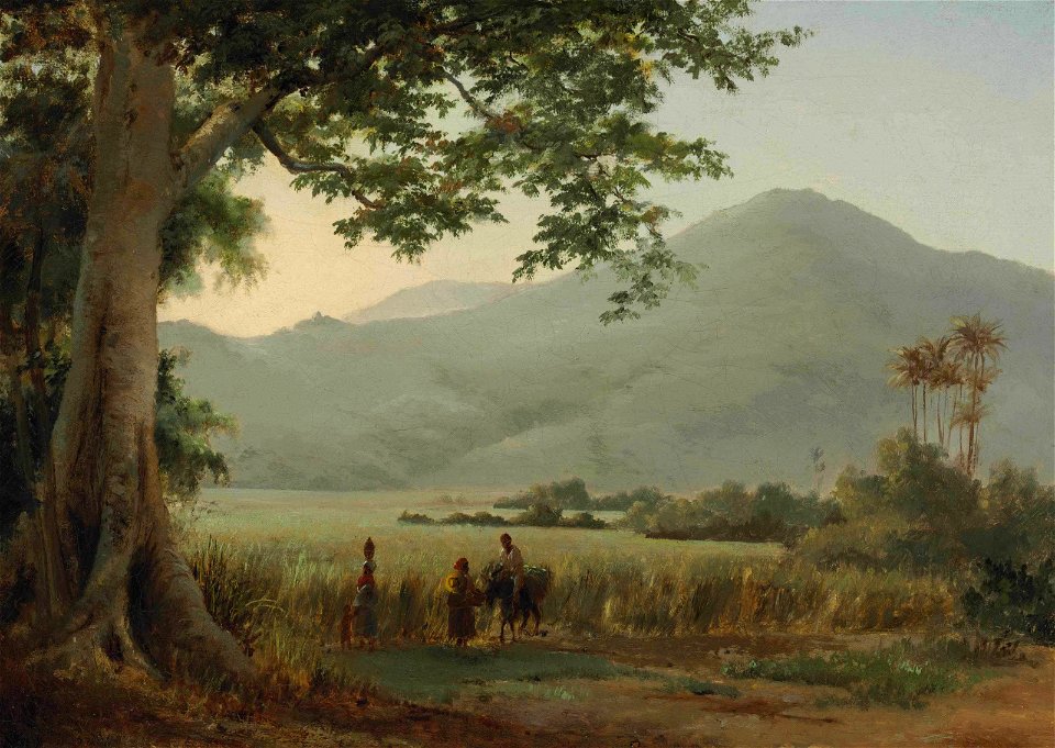 Camille Pissarro - Personnages discutant au bord d'un chemin (1856)