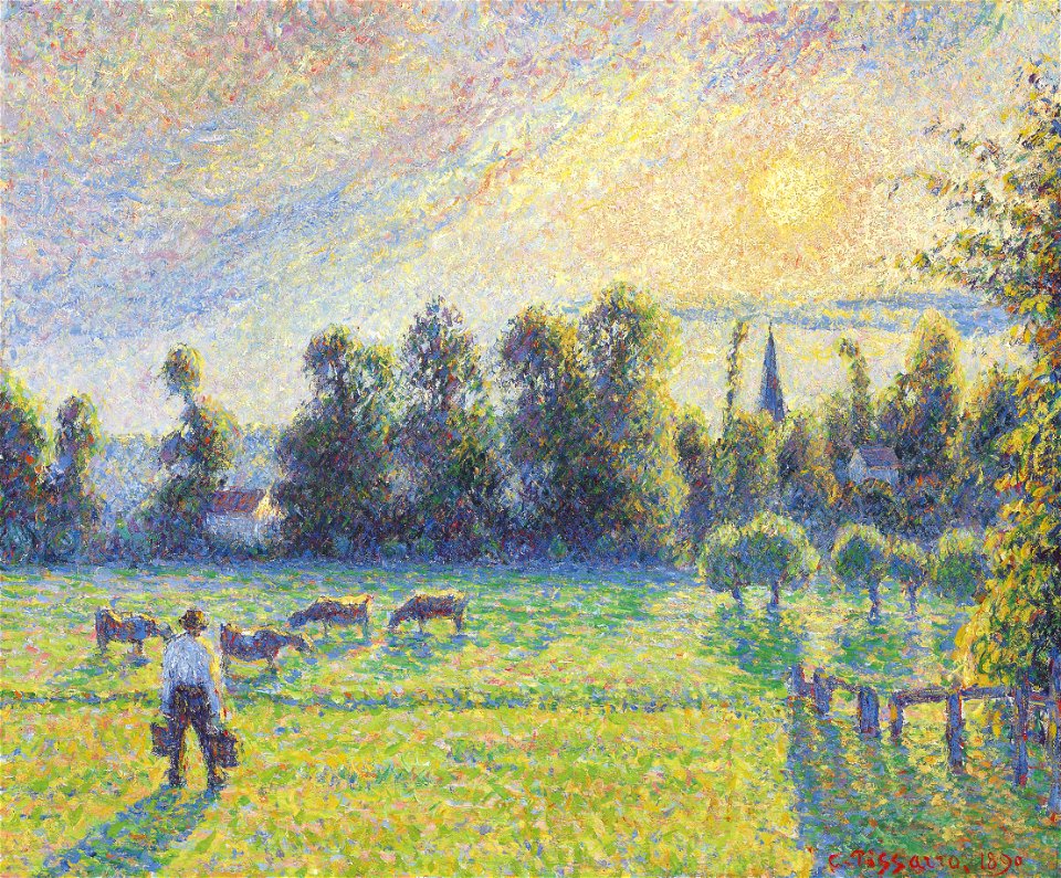 Camille Pissarro - Pâturage, coucher de soleil, Eragny (PD 880)