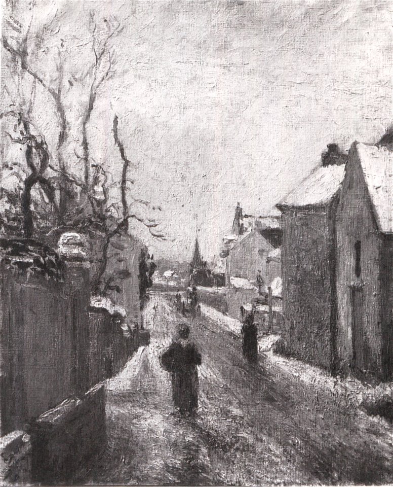 Camille Pissarro - Rue à L´Hermitage, Pontoise, efet de neige - 1879