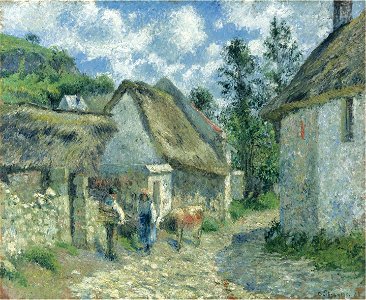 Camille Pissarro - Rue de Roches au Valhermeil à Auvers-sur-Oise, chaumières et vache (PD 632)