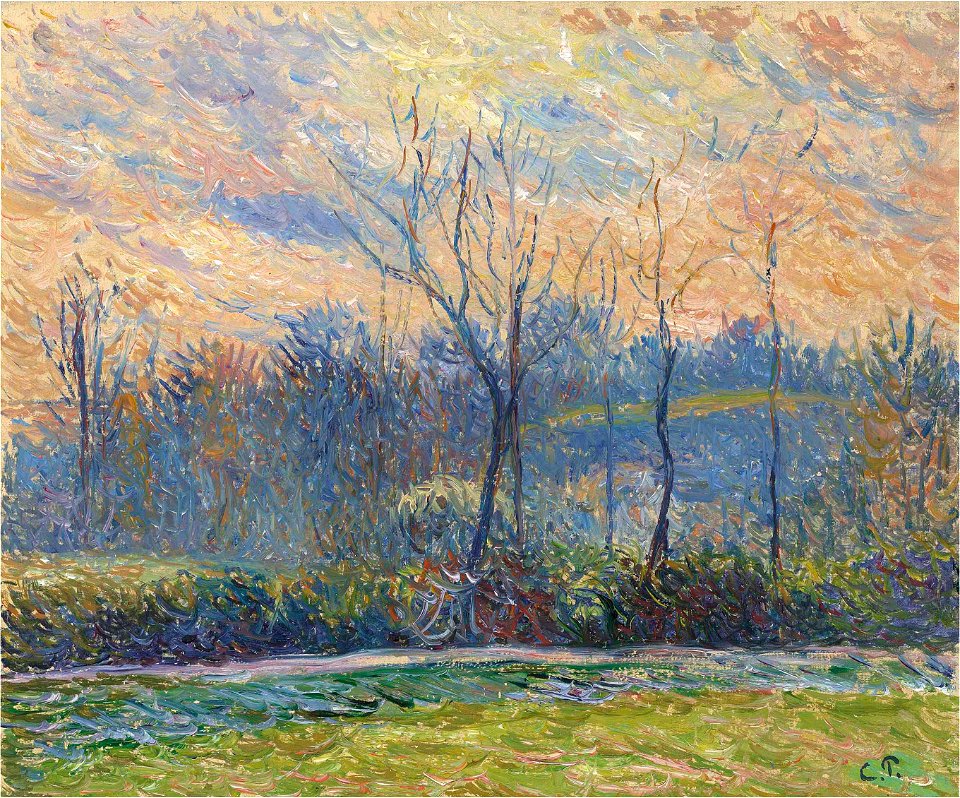Camille Pissarro - Soleil couchant, hiver, esquisse (PD 786)