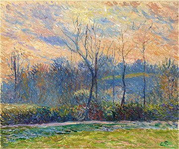 Camille Pissarro - Soleil couchant, hiver, esquisse (PD 786)