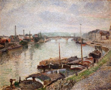 Camille Pissarro - The Stone Bridge and Barges at Rouen (1883)