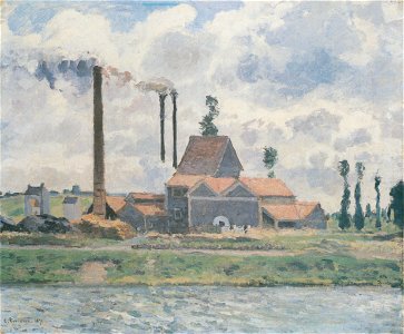 Camille Pissarro - Usine près de Pontoise - 1873. Free illustration for personal and commercial use.