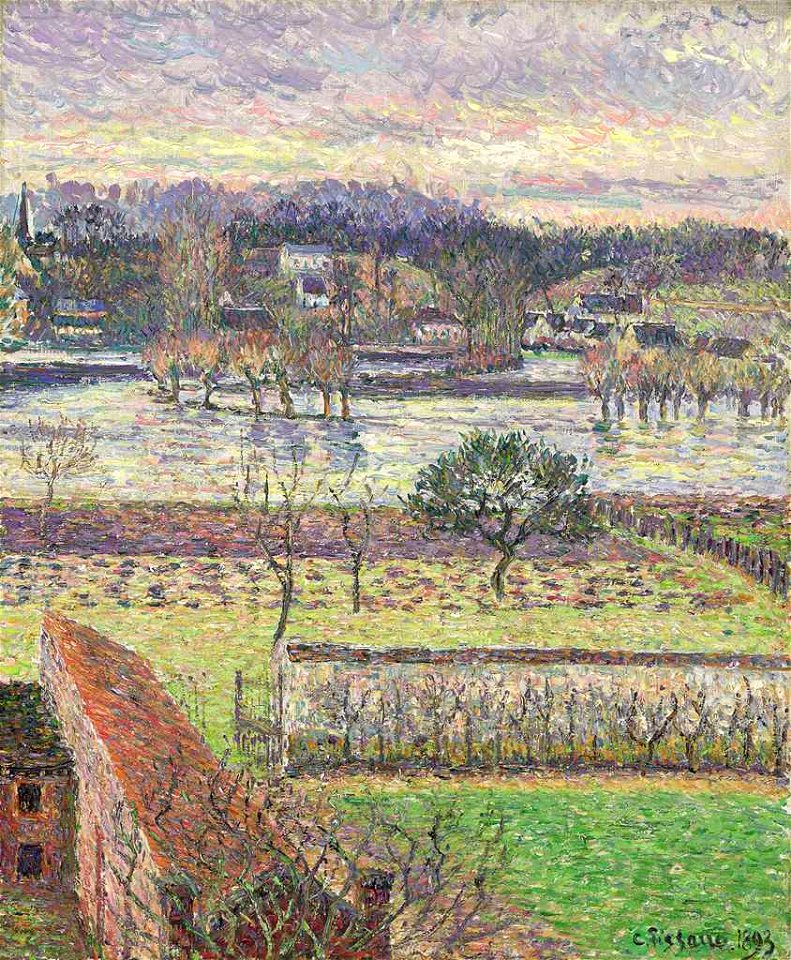 Camille Pissarro - Vue de ma fenêtre, inondation, effet de soir, Eragny (PD 977)