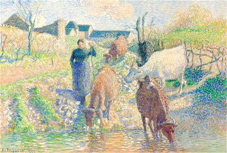 Camille pissarro vaches sabreuvant dans un ruisseau osny