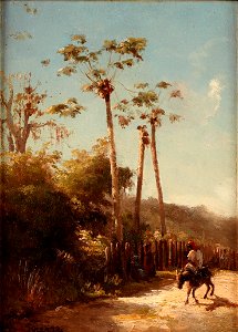 Camille Pissarro, Landskab fra Antillerne rytter og æsel på en vej, 1856, Ordrupgaard