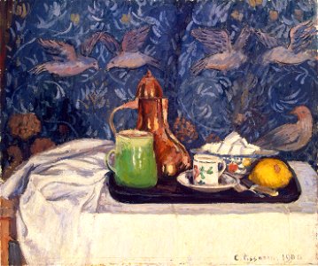 Camille Pissarro, Still Life with a Coffeepot, 1900, ЗКРсэ-527, Hermitage Museum. Free illustration for personal and commercial use.