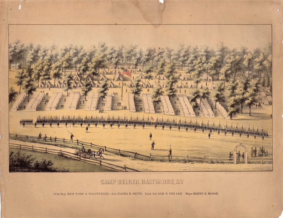 Camp Belger, Baltimore, M'd. - 114th Regt. New York S. Volunteers-Col. Elisha B. Smith, Lieut. Col. Sam. R. Per Lee, Major Henry B. Morse. LOC 93685279