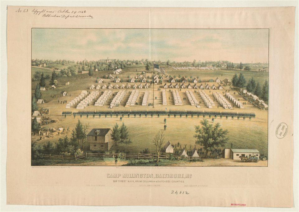 Camp Millington, Baltimore, Md. 128th Regt. N.Y.V., from Columbia & Dutchess Counties - - Lith. & print by E. Sachse & Co., 104 S. Charles St., Baltimore, Md. LCCN2003654998