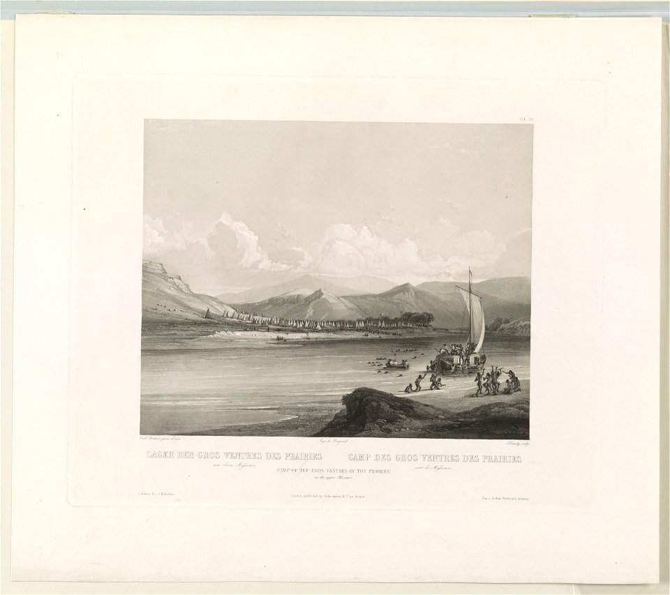 Camp of the Gros Ventres of the prairies on the upper Missouri Lager der Gros Ventres des prairies - - Carl Bodmer, pinx ad nat. ; Himely, sculp. ; Arthus Bertrand, éditeur. LCCN2003654204
