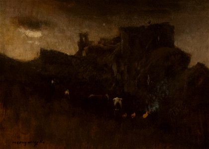 Camp-fires - painting by László Mednyánszky