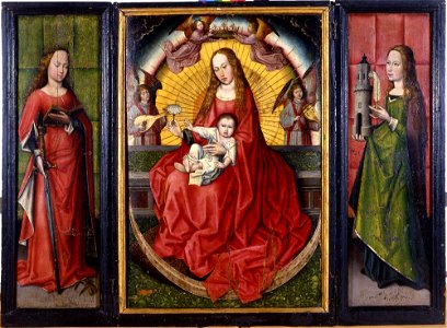 Campin - Virgen de la Rosa. Tríptico de Santa Catalina, Virgen con el Niño, Santa Bárbara, 1450 -1500, NIG.00052