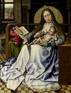 Robert Campin - The Virgin and Child before a Firescreen (National Gallery London). Free illustration for personal and commercial use.