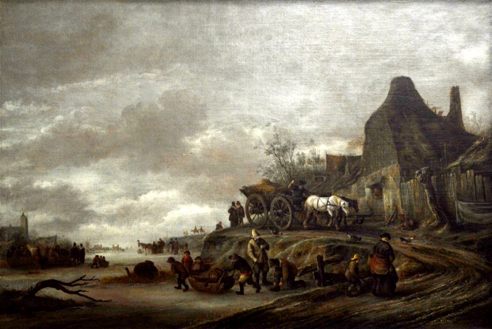Canal gelé avec carriole descendant un chemin - Isaac van Ostade - Musée du Louvre