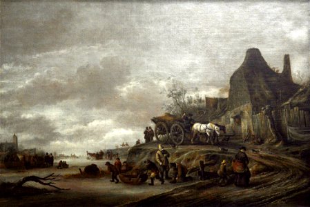 Canal gelé avec carriole descendant un chemin - Isaac van Ostade - Musée du Louvre