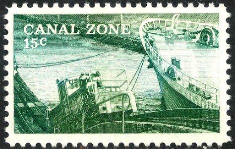 Canal Zone, Towering Locomotive, 15c, 1978 Issue. Free illustration for personal and commercial use.