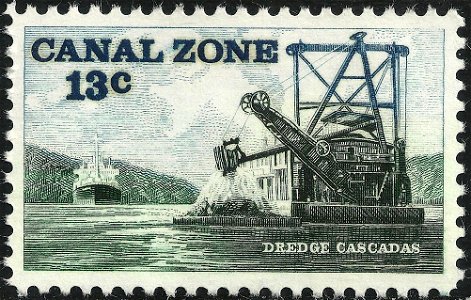 Canal Zone, Dredge cascades, 13c, 1976 Issue. Free illustration for personal and commercial use.