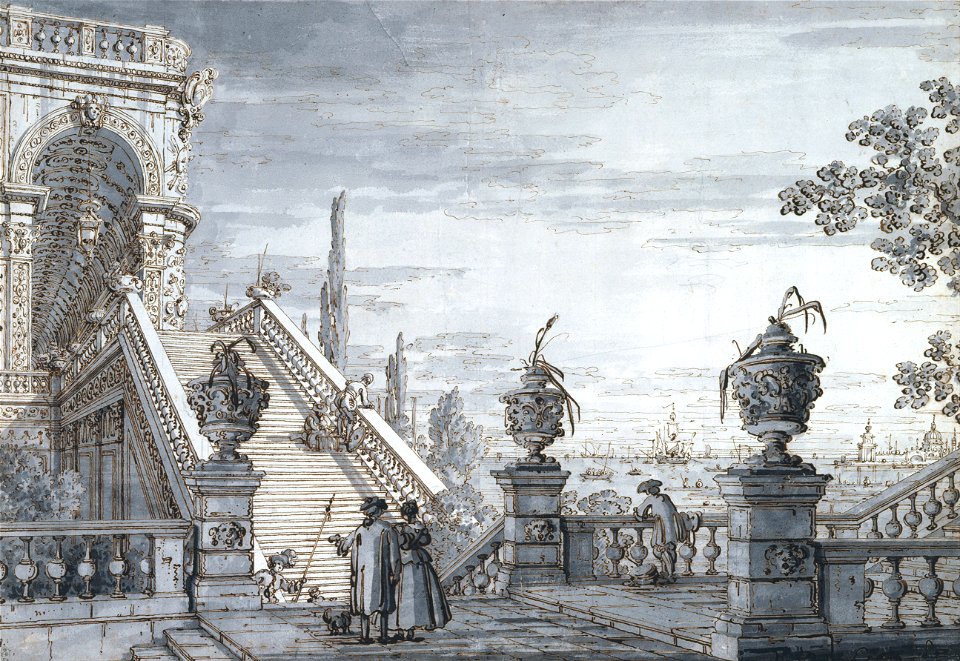 Canaletto - A capriccio with a monumental staircase - Google Art Project