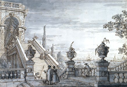 Canaletto - A capriccio with a monumental staircase - Google Art Project