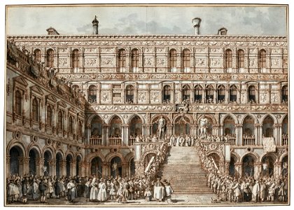 The Coronation of the Doge on the Scala dei Giganti by Canaletto, drawing