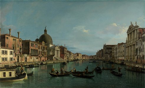 Giovanni Antonio Canal - Venice- The Grand Canal with S. Simeone Piccolo - National Gallery London. Free illustration for personal and commercial use.