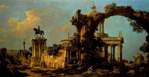 Canaletto - Capriccio of Roman Ruins with a Church and the Colleoni Monument