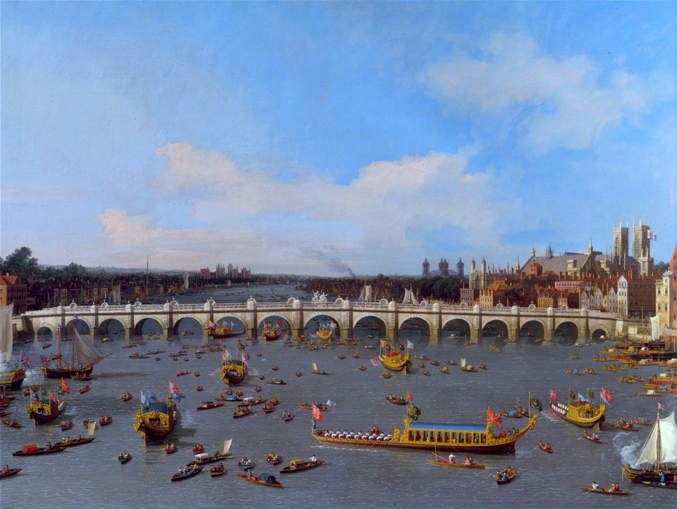 Canaletto - Westminster Bridge, with the Lord Mayor's Procession on the Thames - Google Art ProjectFXD