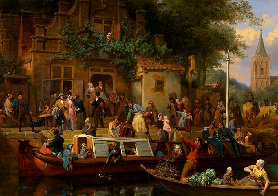 Canal-boat in front of the tavern 'Het wapen van Utrecht' by Valentijn Bing