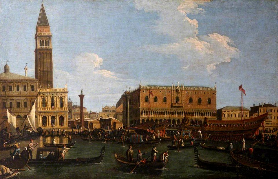 Canaletto (1697-1768) (style of) - The Molo Seen from the Bacino, Venice, with the Booths of the Ascension Day Fair and the Bucintoro - 872113 - National Trust