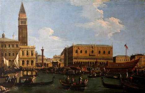 Canaletto (1697-1768) (style of) - The Molo Seen from the Bacino, Venice, with the Booths of the Ascension Day Fair and the Bucintoro - 872113 - National Trust