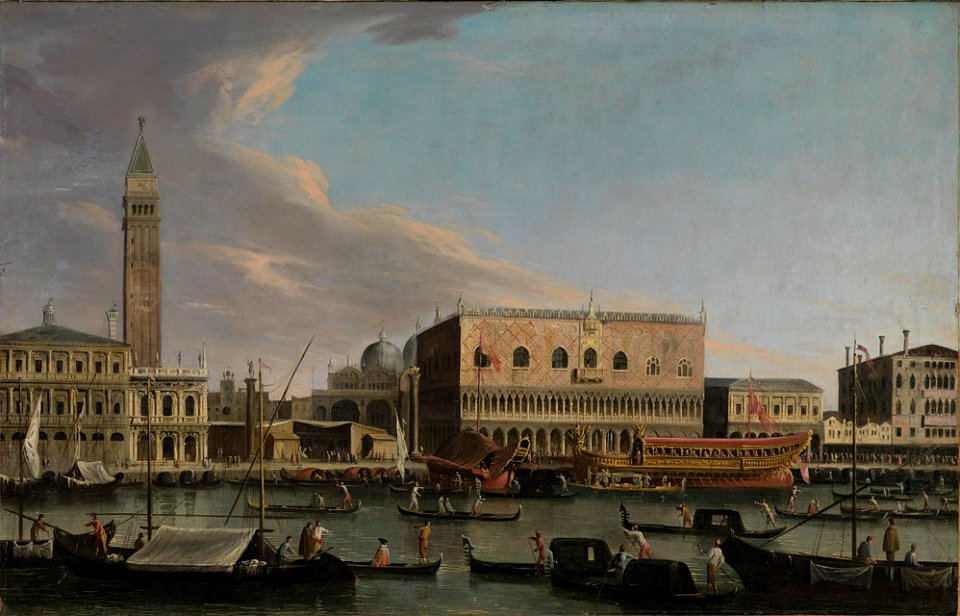 Canaletto (Nachahmer) - Blick vom Bacino di S.Marco auf den Molo mit Dogenpalast, Piazzetta, Liberia und Zecca - 1985 - Staatliche Kunsthalle Karlsruhe